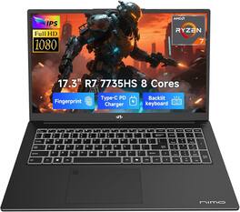 NIMO - 17.3" IPS FHD Gaming-Laptop, AMD 8 Cores Ryzen 7 7735HS 16GB DDR5 RAM 1TB SSD 4.75GHz - Black