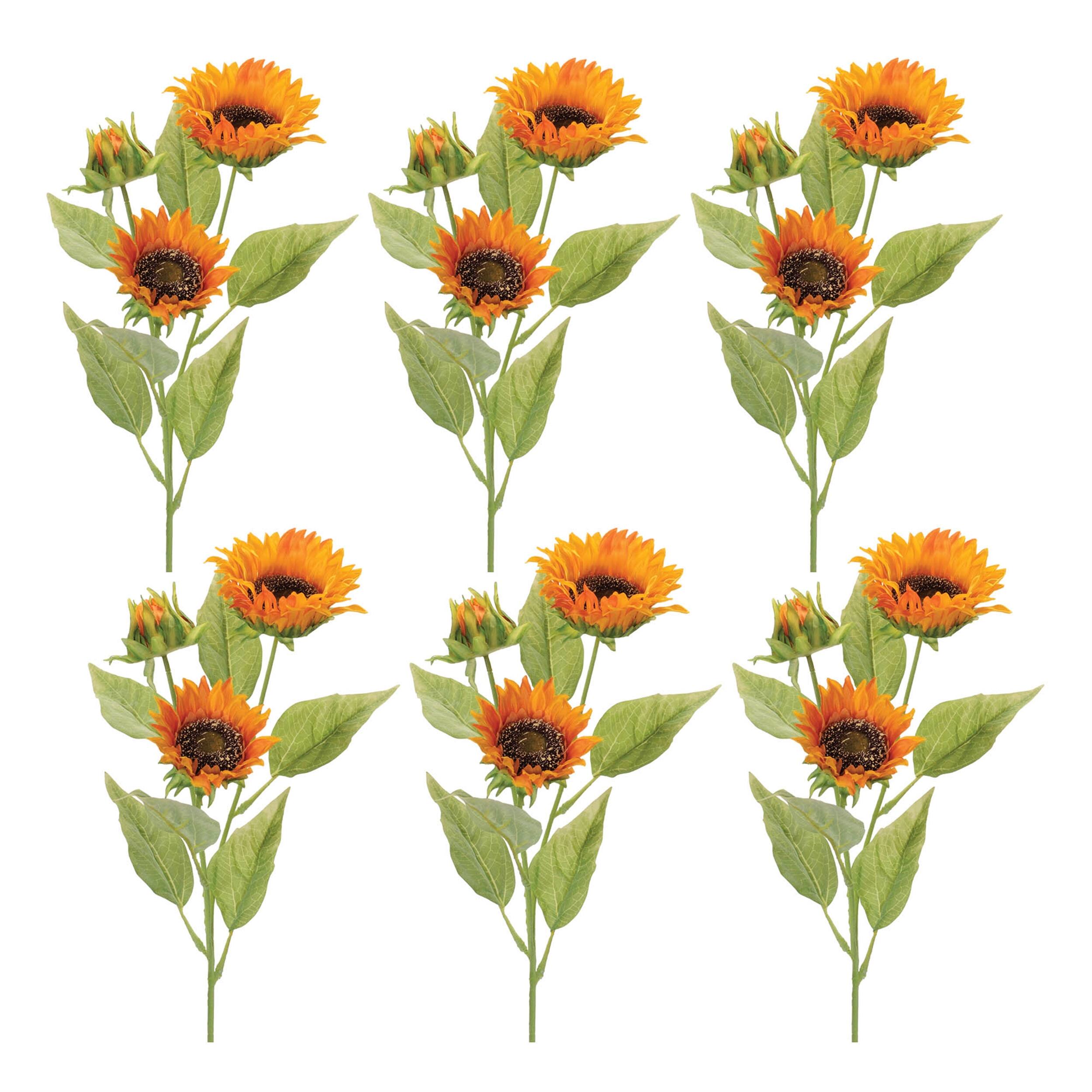 Left. BreeBe - Fall Sunflower Spray (Set of 6) - Yellow, Green.