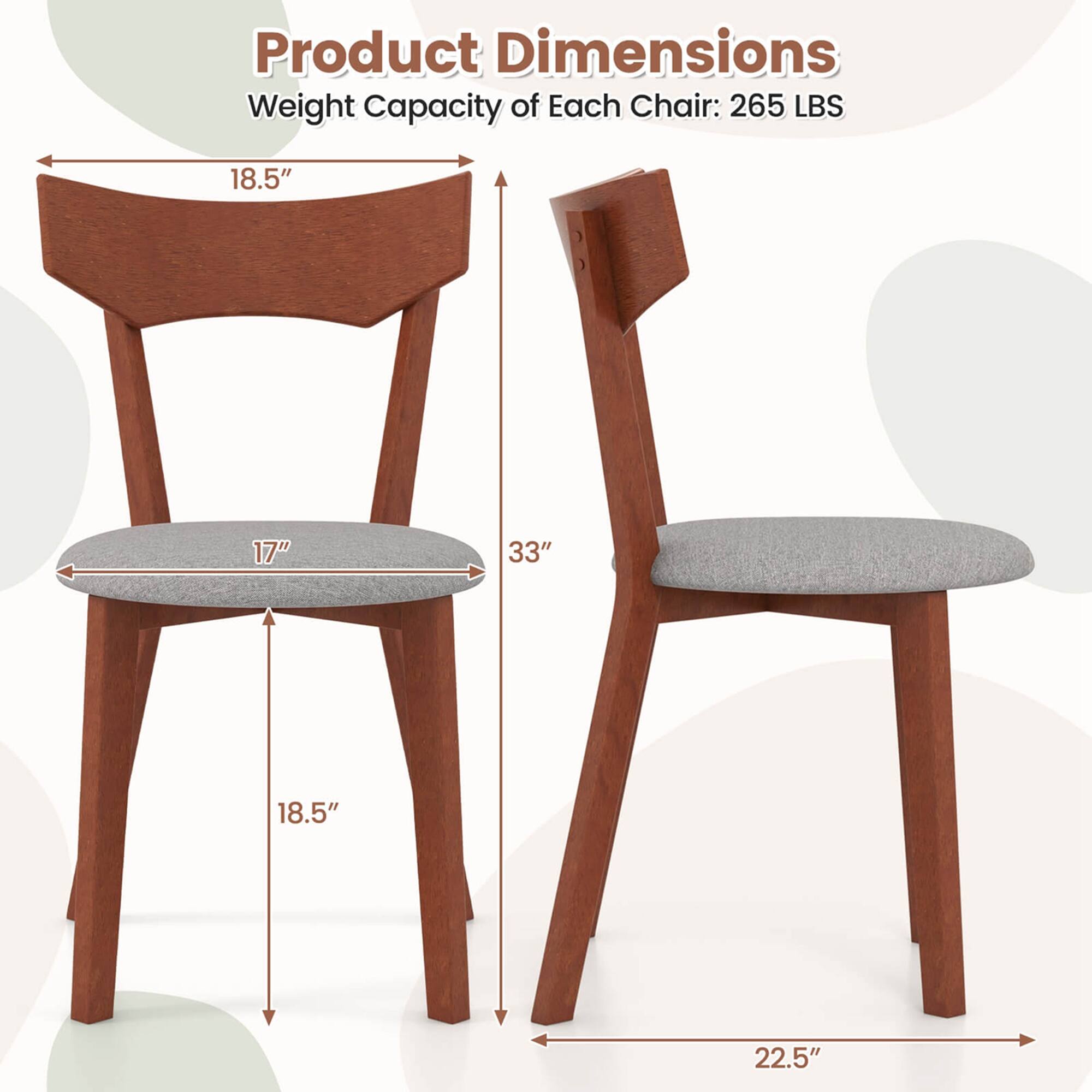 Product Dimensions: Weight Capacity of Each Chair: 265 LBS. 18.5" 17" 33" 18.5" 22.5"