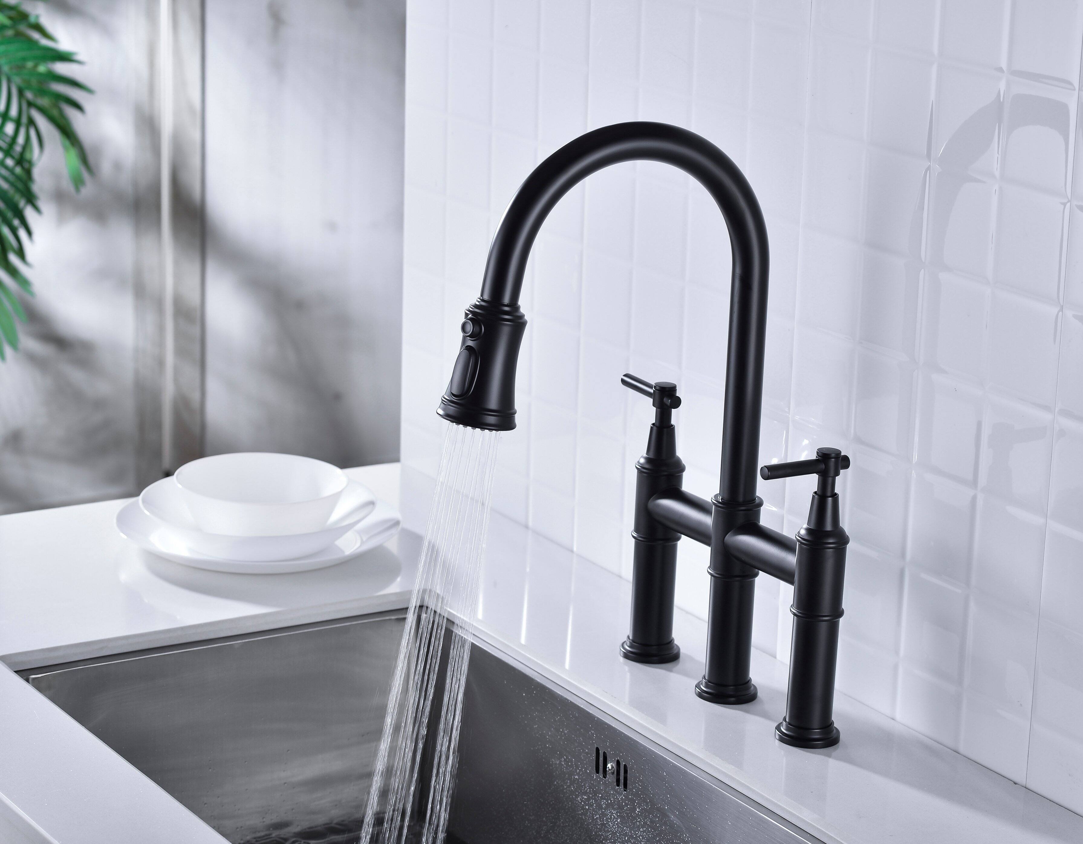 Alt View 8. Siljoy - Bridge Kitchen Faucet with Pull-Down Sprayhead in Spot - Matte Black.