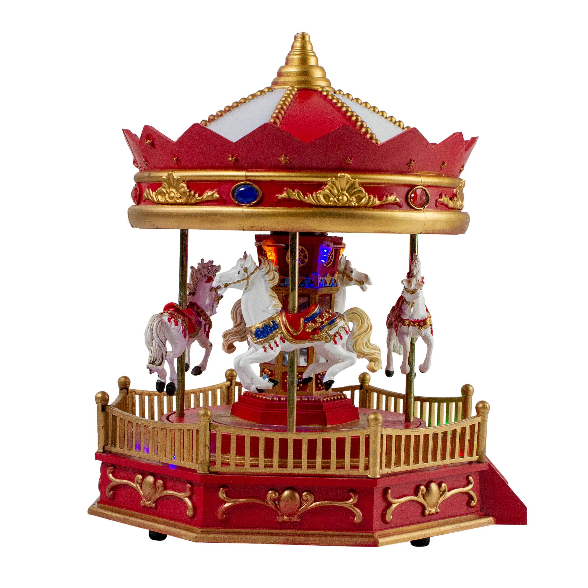 Alt View 4. Northlight - LED Lighted Animated and Musical Carousel Christmas Village Display - 9.25" - Red.