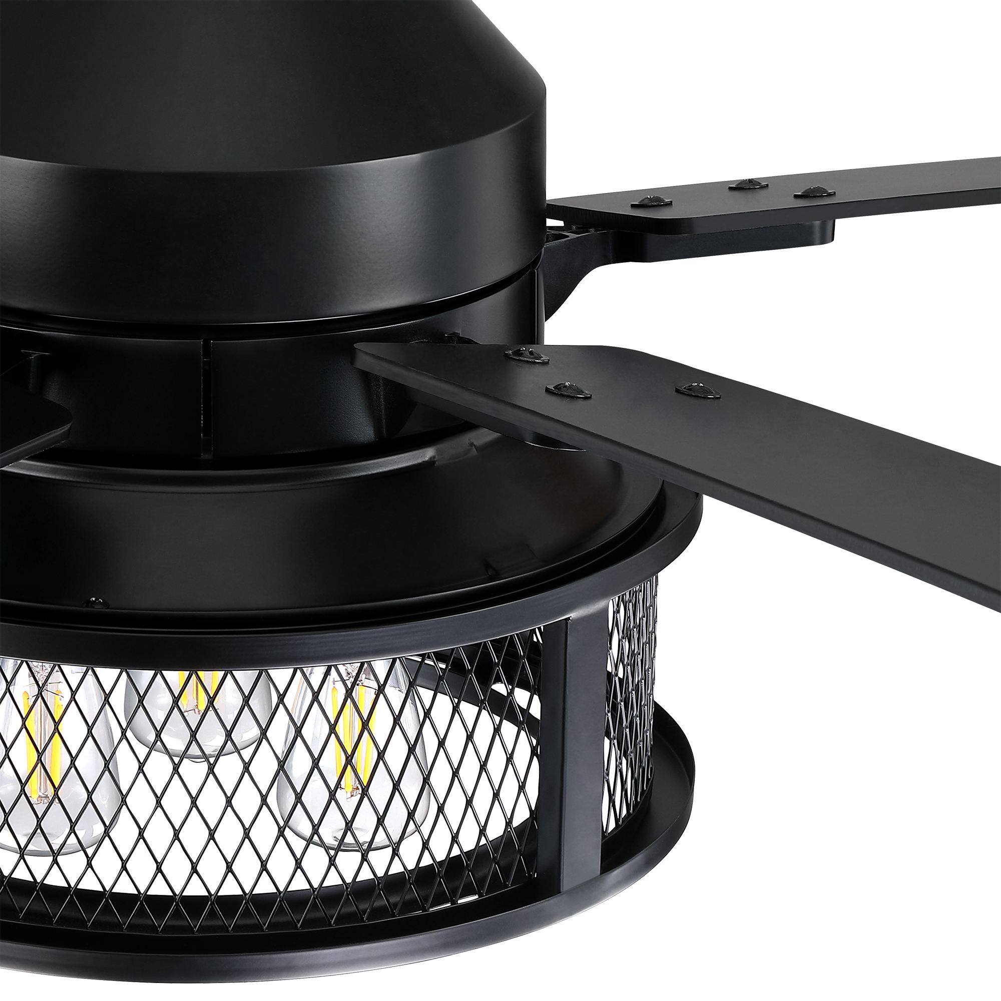 Alt View 6. Parrot Uncle - 52" Industrial Reversible Wood 5-Blade Black Ceiling Fan with Light and Remote - Black.