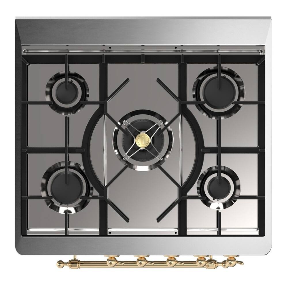 Alt View 9. ILVE - ILVE Majestic III Series 30 in. Dual Fuel Range with 5 Sealed Burners (Liquid Propane, Brass Trim) - Glossy Black.