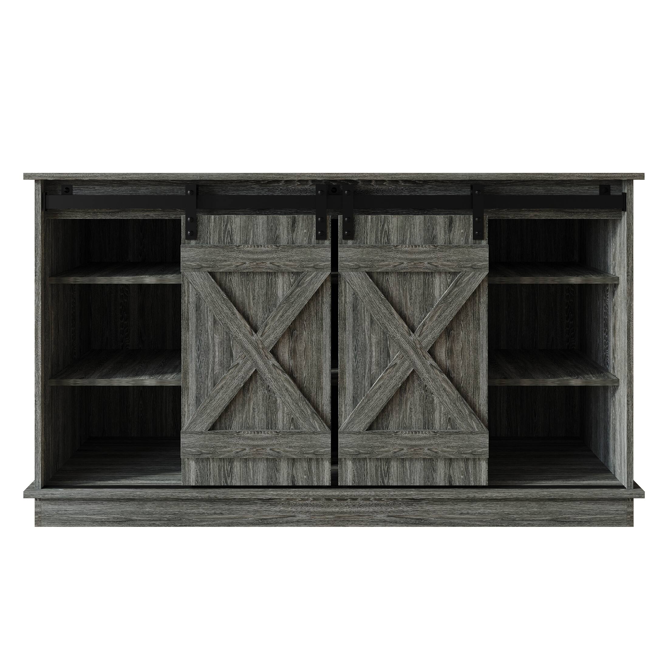 Alt View 3. ChaletPosh - Vintage-Inspired TV Stand Console with Sliding Barn Doors, Dark Grey - Dark Grey.