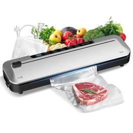 GlowWise - Powerful 75Kpa Vacuum Sealer, 6-in-1 with Dry/Moist Food Modes, Built-in Cutter & 10 Bags - Silver