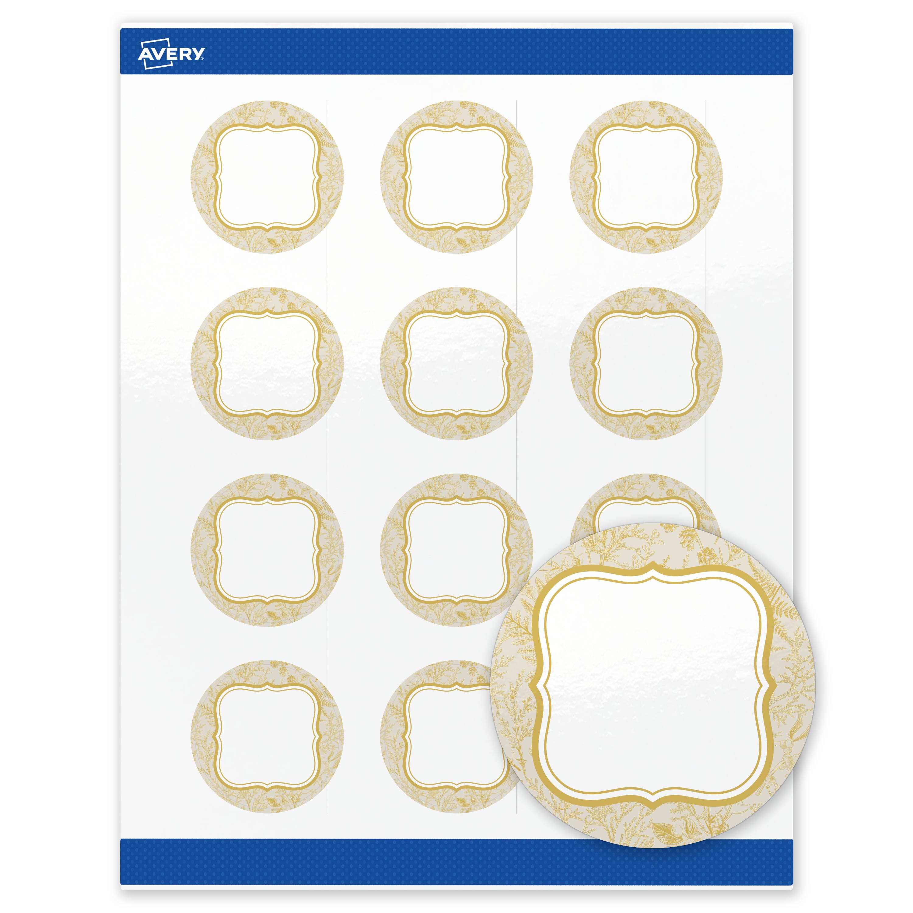 "Avery - Labels, 2"" Diameter, Glossy Flourished Gold Florals - White" price history on PriceWatchPro