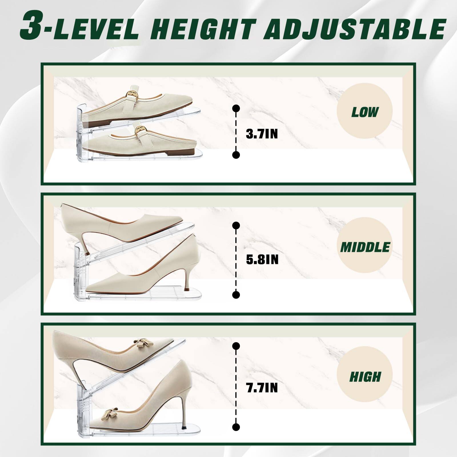 3-LEVEL HEIGHT ADJUSTABLE

LOW 3.7IN  
MIDDLE 5.8IN  
HIGH 7.7IN
