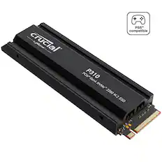 Crucial by Micron is a company that produces computer memory and storage solutions. The image features a Crucial P310 NVMe SSD, which is a type of solid-state drive that uses the PCIe Gen4 interface. This particular SSD is compatible with the PlayStation 5 gaming console and is designed to be used with a PC. The SSD is available in a 2280 M.2 form factor, which is a compact and high-performance storage solution.