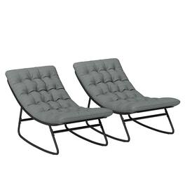 Outsunny - Outdoor Rocking Chairs Set of 2 with Thick Cushions, Patio Rocking Chairs with Mesh Deep Seat, Steel Frame - Dark Gray