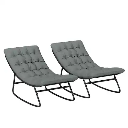 Front. Outsunny - Outdoor Rocking Chairs Set of 2 with Thick Cushions, Patio Rocking Chairs with Mesh Deep Seat, Steel Frame - Dark Gray.