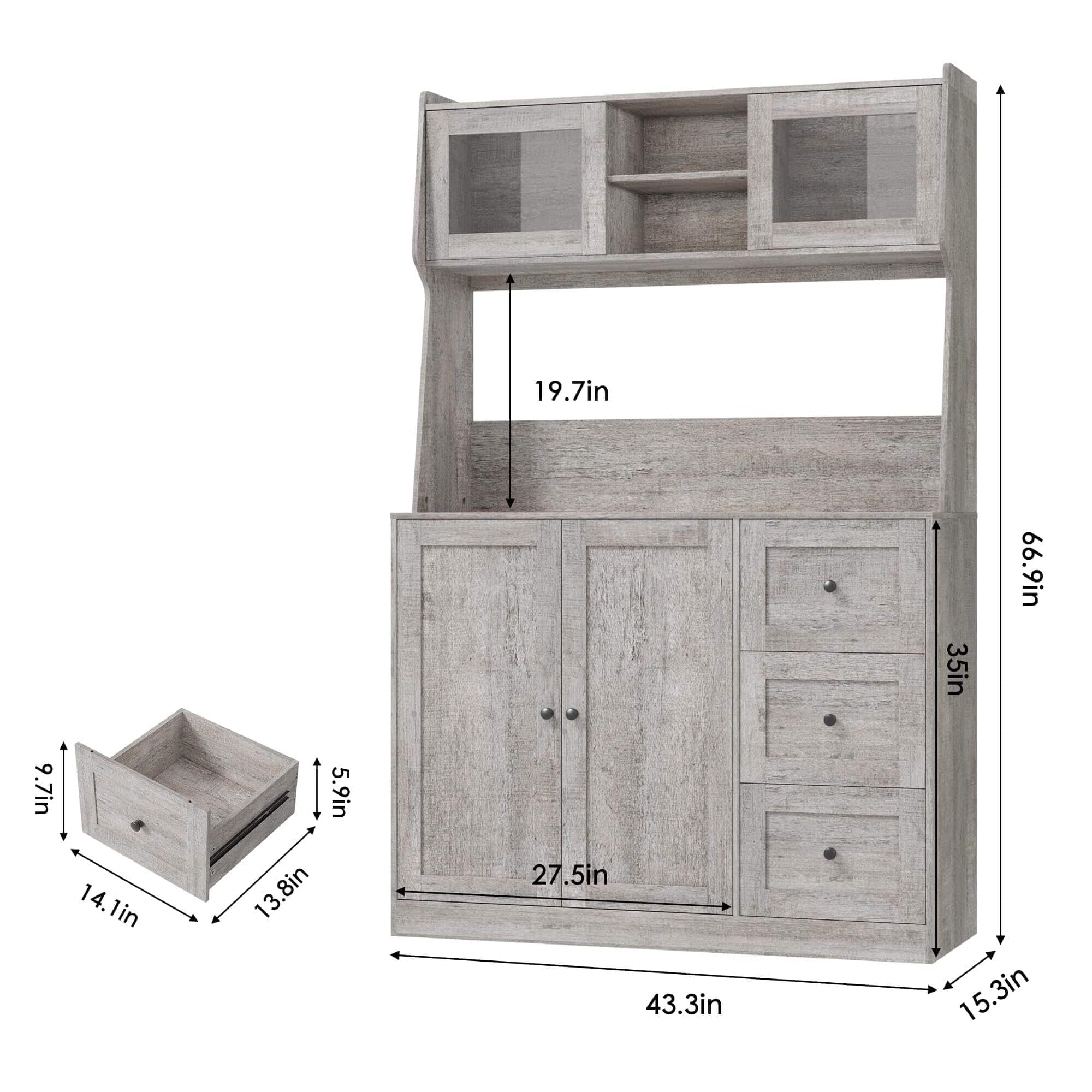 Acekool - 67'' Tall Kitchen Pantry Cabinet with Microwave Shelf, Sideboard Hutch Storage Cabinet with Doors - Gray