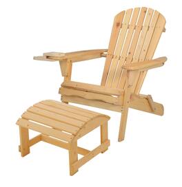 Jiallo - Foldable Adirondack Chair with cup holders with Ottoman - NATURAL