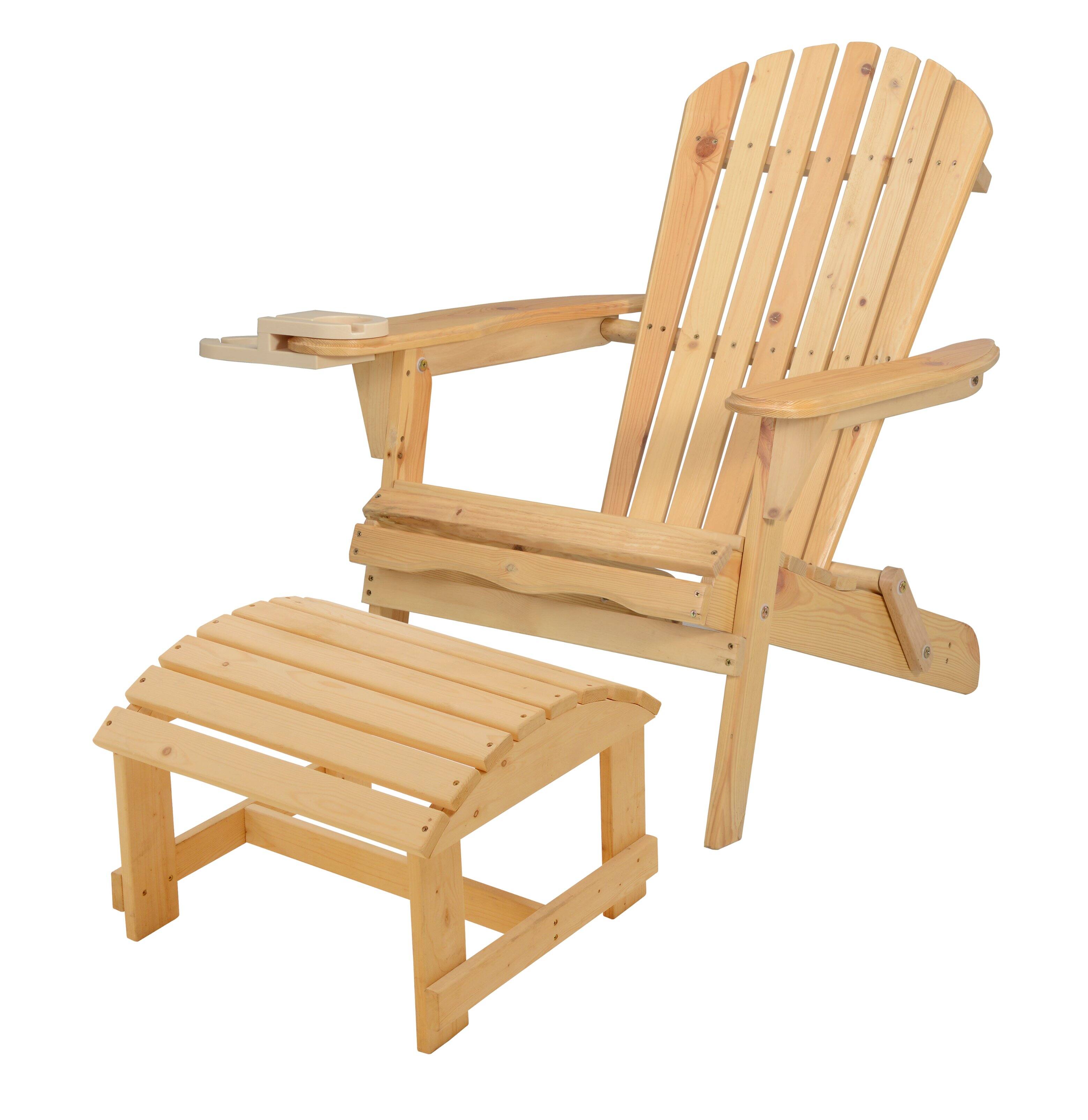 Front. Jiallo - Foldable Adirondack Chair with cup holders with Ottoman - NATURAL.