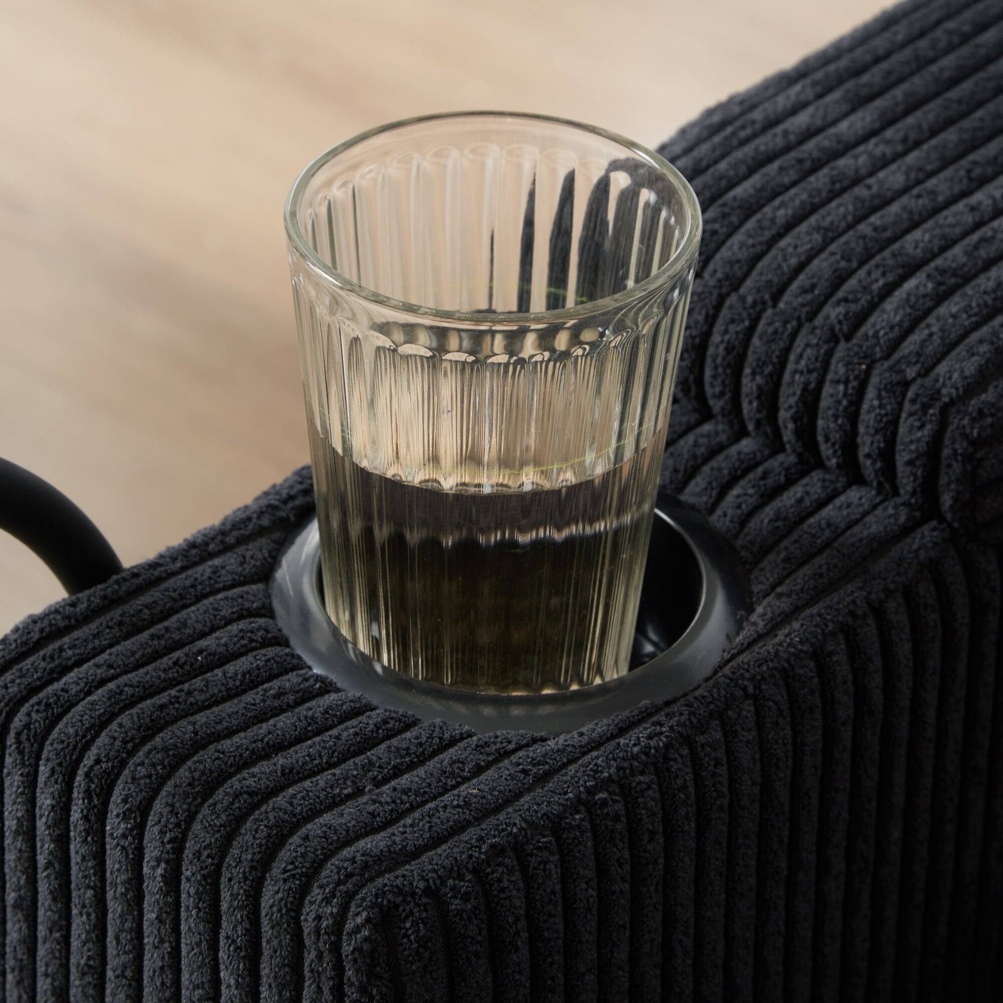 Alt View 7. Boyel Living - 3-in-1 Convertible Chaise Sofa Bed with USB Ports, Cup Holders & Storage - Corduroy Multi-Functional Sleeper in Black - Black.