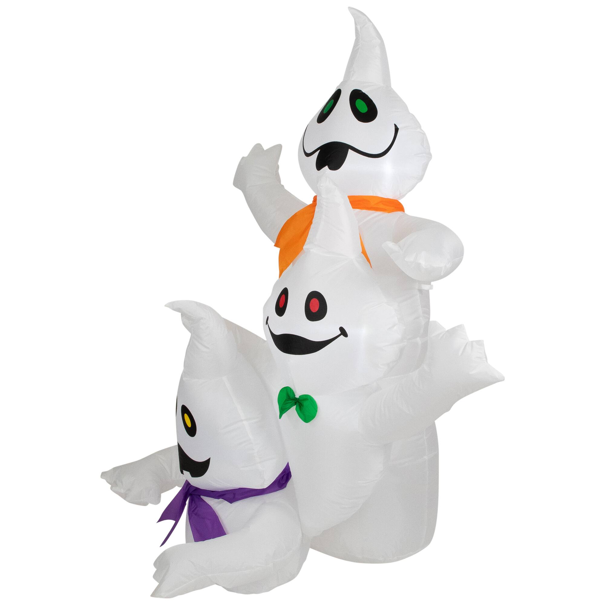 Alt View 4. Northlight - LED Lighted Ghost Trio Inflatable Outdoor Halloween Decoration - 3.5'- Warm White Lights - White.