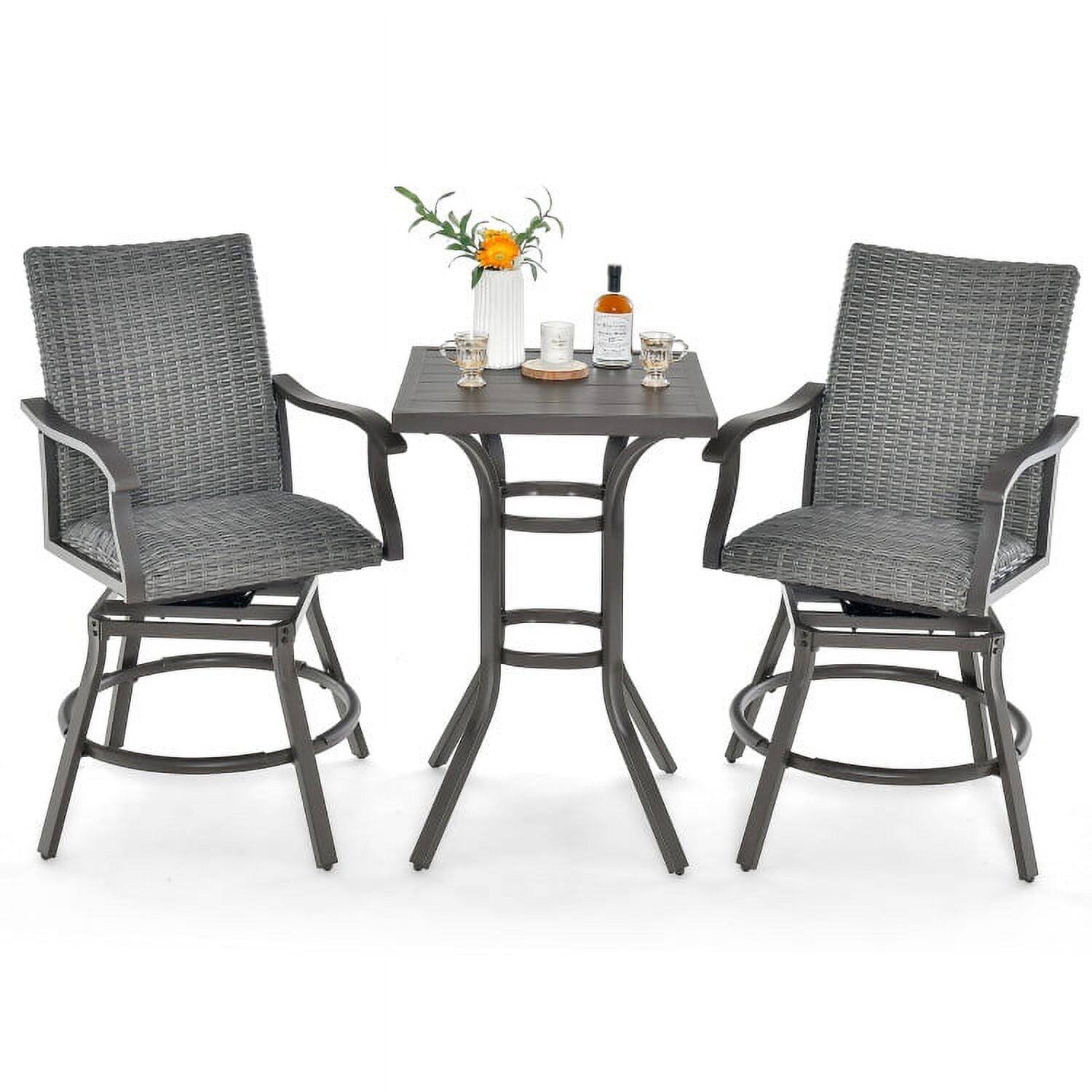 Alt View 2. Pefilos - 3 Pieces Swivel Bar Set with 4D Air Fiber Cushion, Outdoor Stackable Dining Chairs for All Weather, Breathable Garden - Gray.