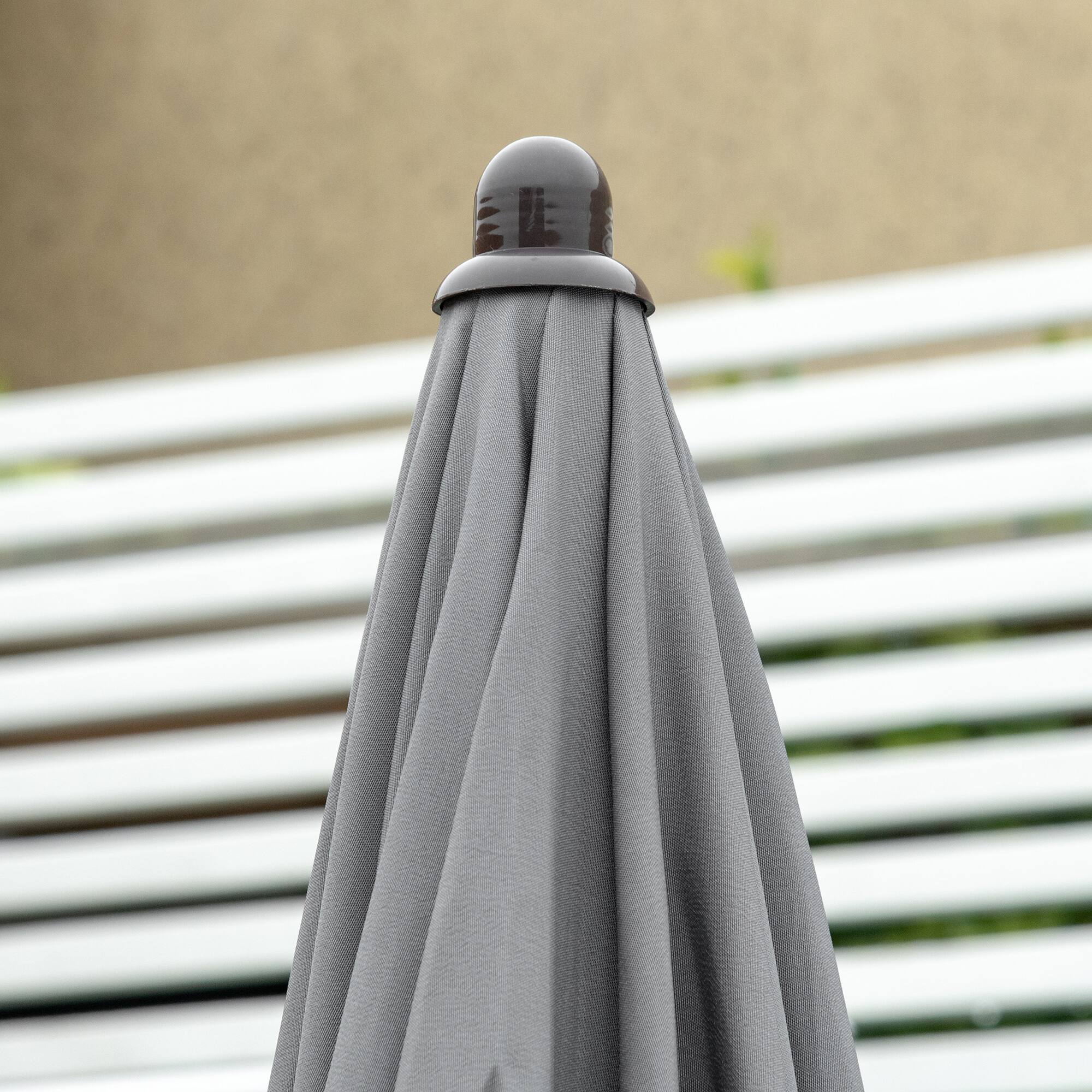 Alt View 7. Outsunny - 6 Piece Patio Dining Set for 4 with Umbrella, Outdoor Table and Chairs with 4 Folding Dining Chairs & Round Glass Table - Gray.