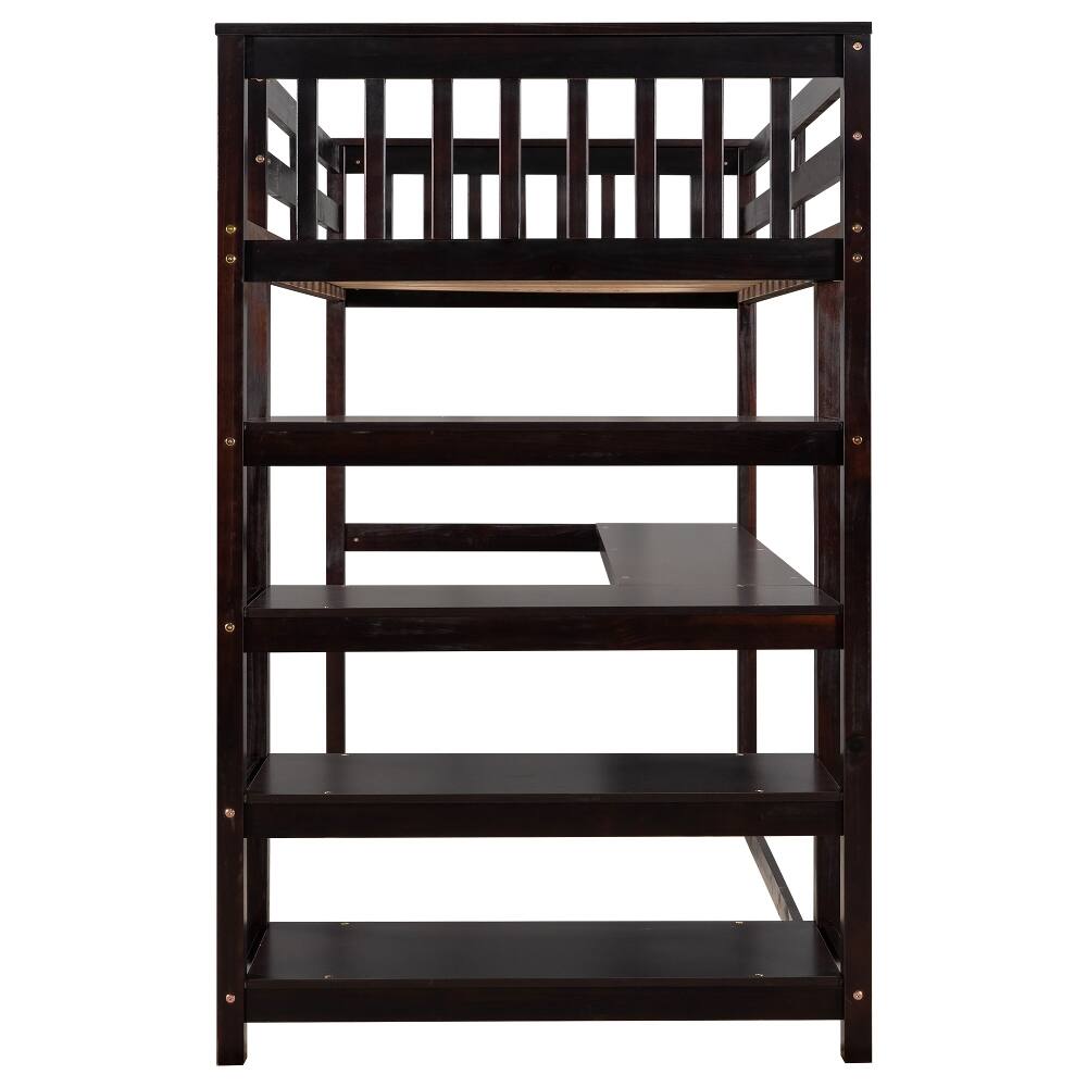 Alt View 10. Loheer - Loheer Twin Size Loft Bed with Desk and Storage Shelves, Espresso Wood Loft Bed with LED Lights - Espresso.