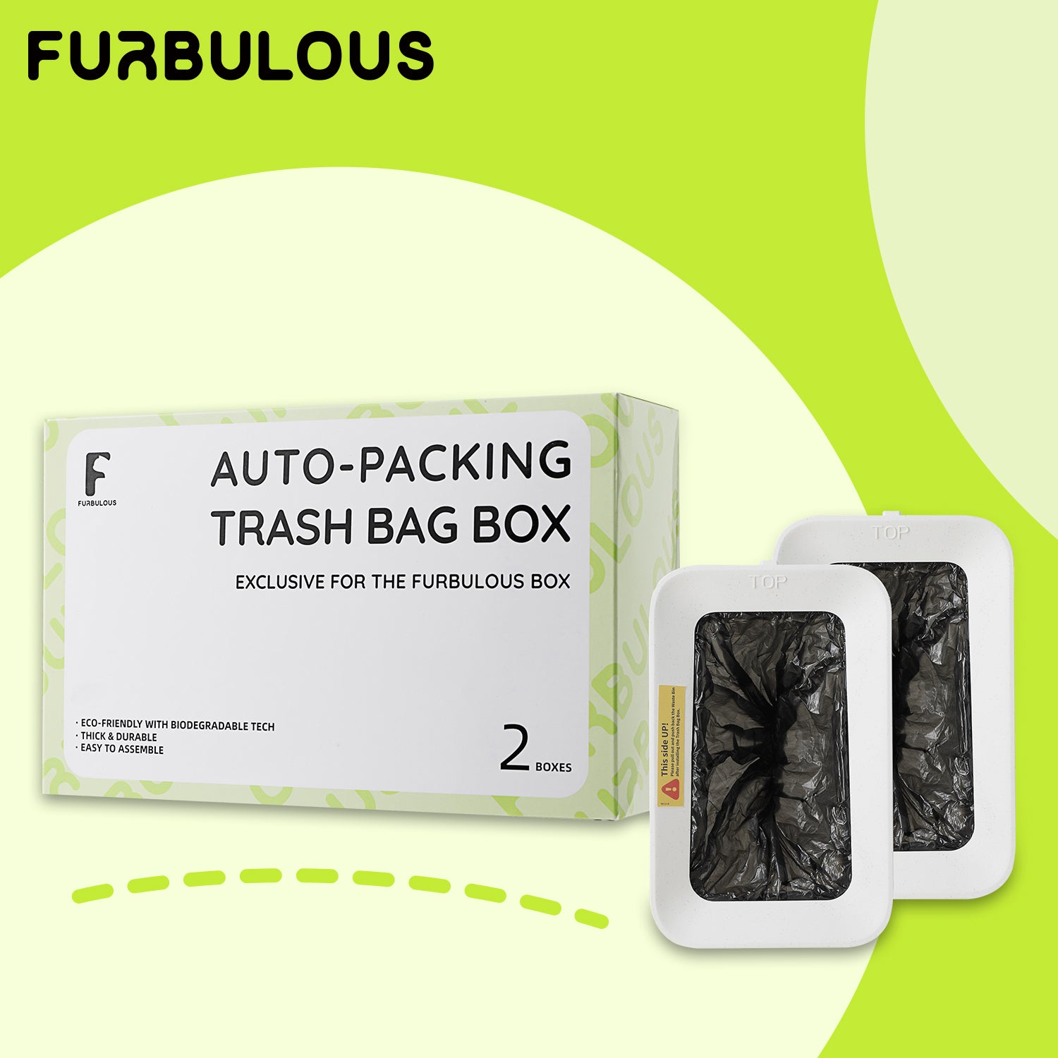 2 Pack Trash Bag Box for Furbulous Cat Litter Box, 20-Time Automatic Packing Sealing Refilling Eco-Friendly Material - White