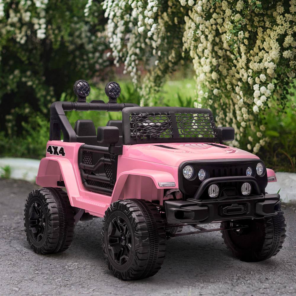 Angle. BreeBe - Aosom 12V Kids Electric ride on Truck w/ Remote Control, Spring Suspension, Adjustable Speed, LED Lights & Horn - Pink.