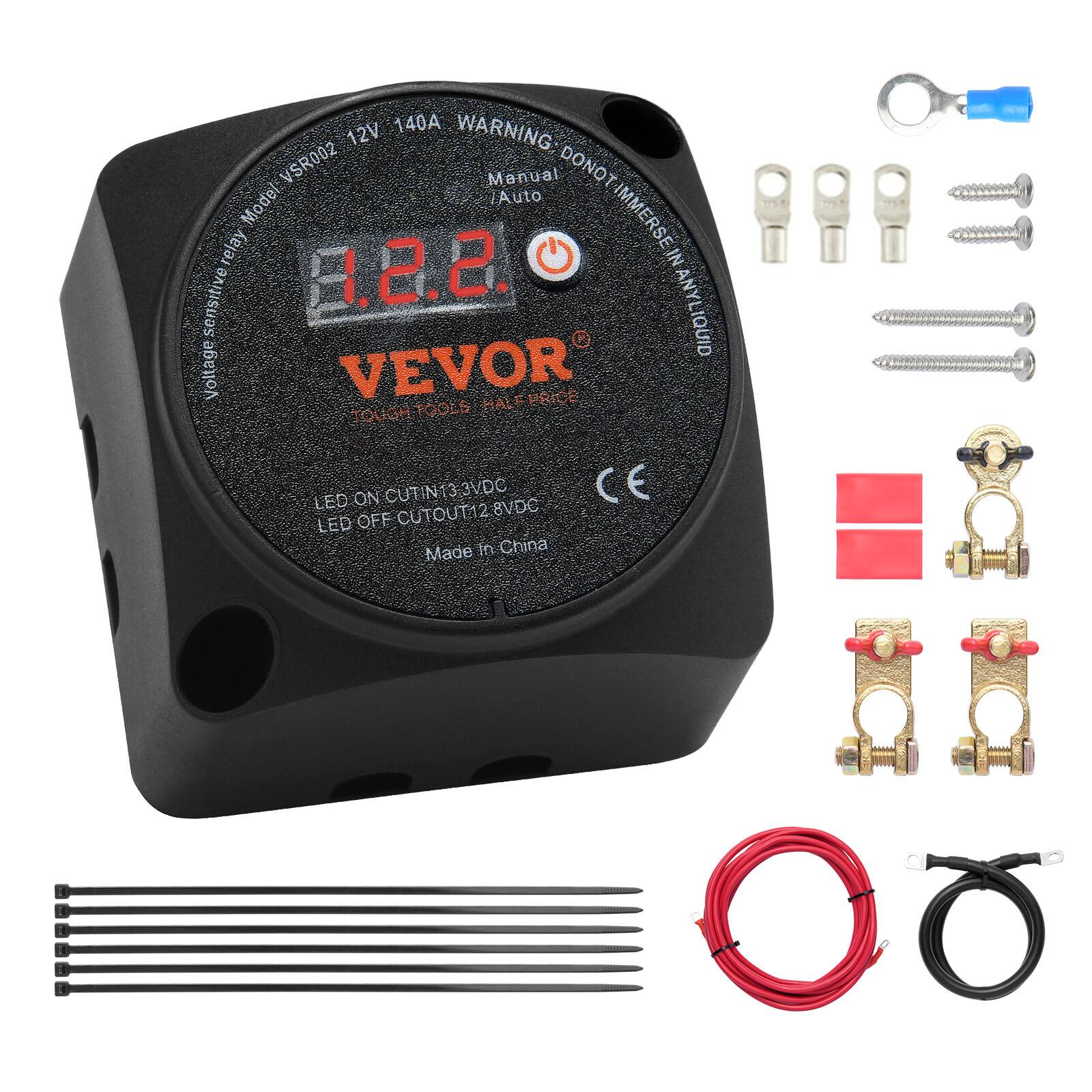 12V 140A WARNING VSR002 Manual Auto DONOTIMMERSEIN relay IN ANYLIQUID Voltage VEVOR HALF PRICE TOUGH TOOLS LED ON CUTIN 13 3VDC 8VDC CE LED OFF CUTOUT 12 Made in China