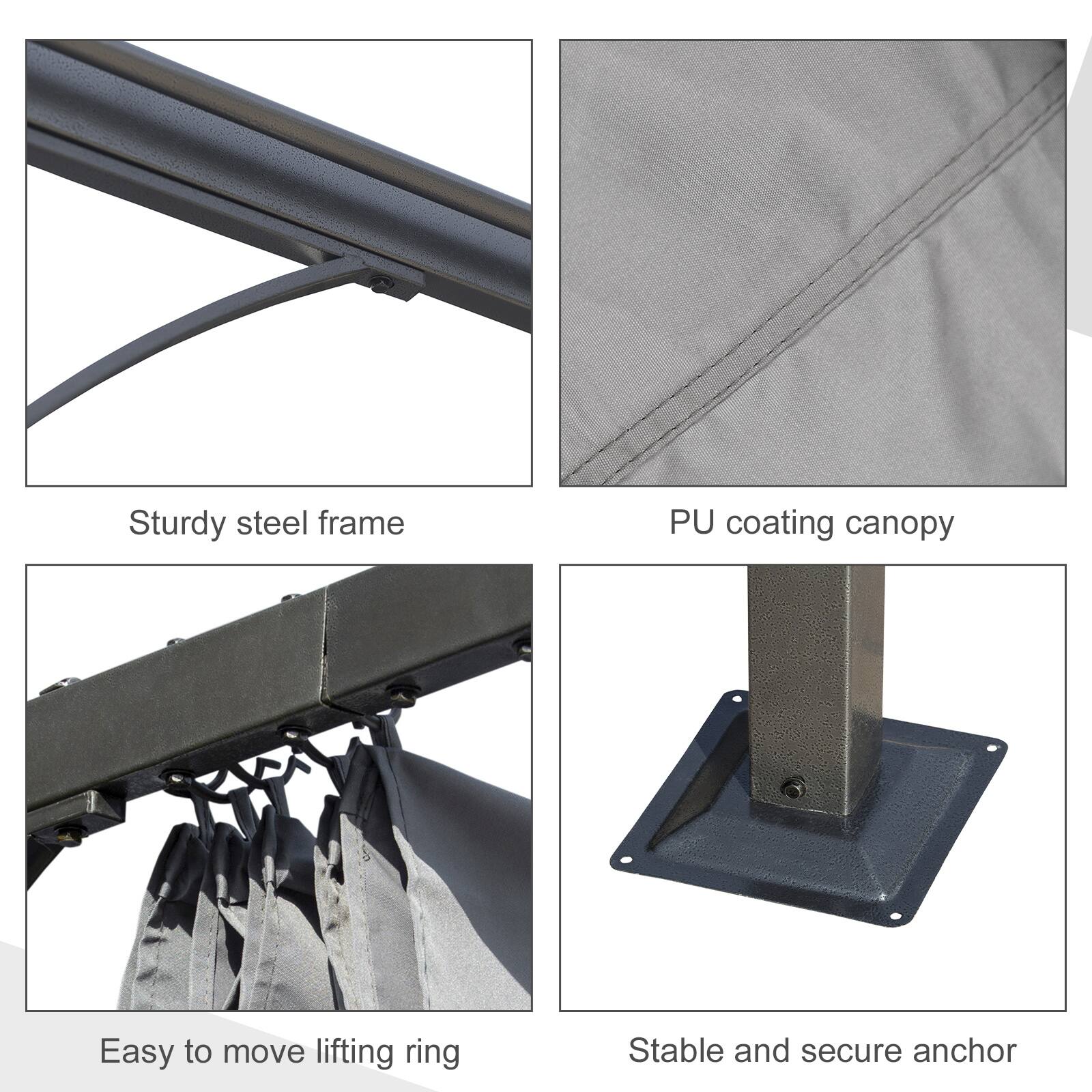 Sturdy steel frame, PU coating canopy, easy to move lifting ring, stable and secure anchor