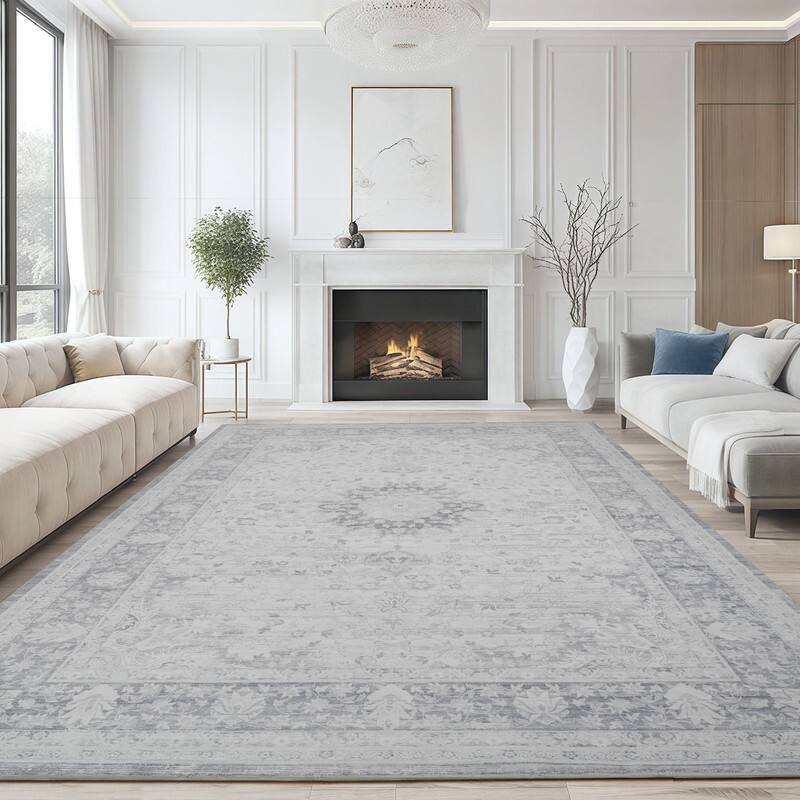 Angle. RYHNUYNE - 9x12 Area Rugs Living Room Rug Washable Vintage Boho Rug No Slip Stain Resistant Soft Carpet Indoor Floor Floral Carpets - Painting.