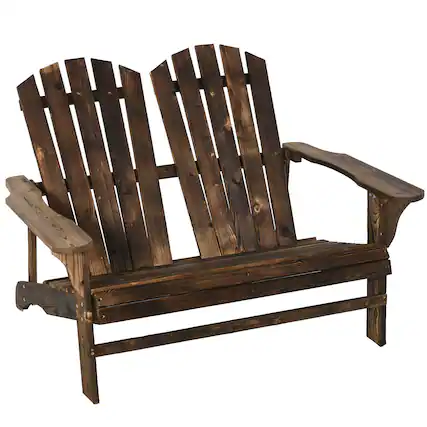 Front. Outsunny - 2 Person Adirondack Loveseat, Fire Pit Chair for 2, Wooden Double Adirondack for Patio, Porch, Backyard - Brown.