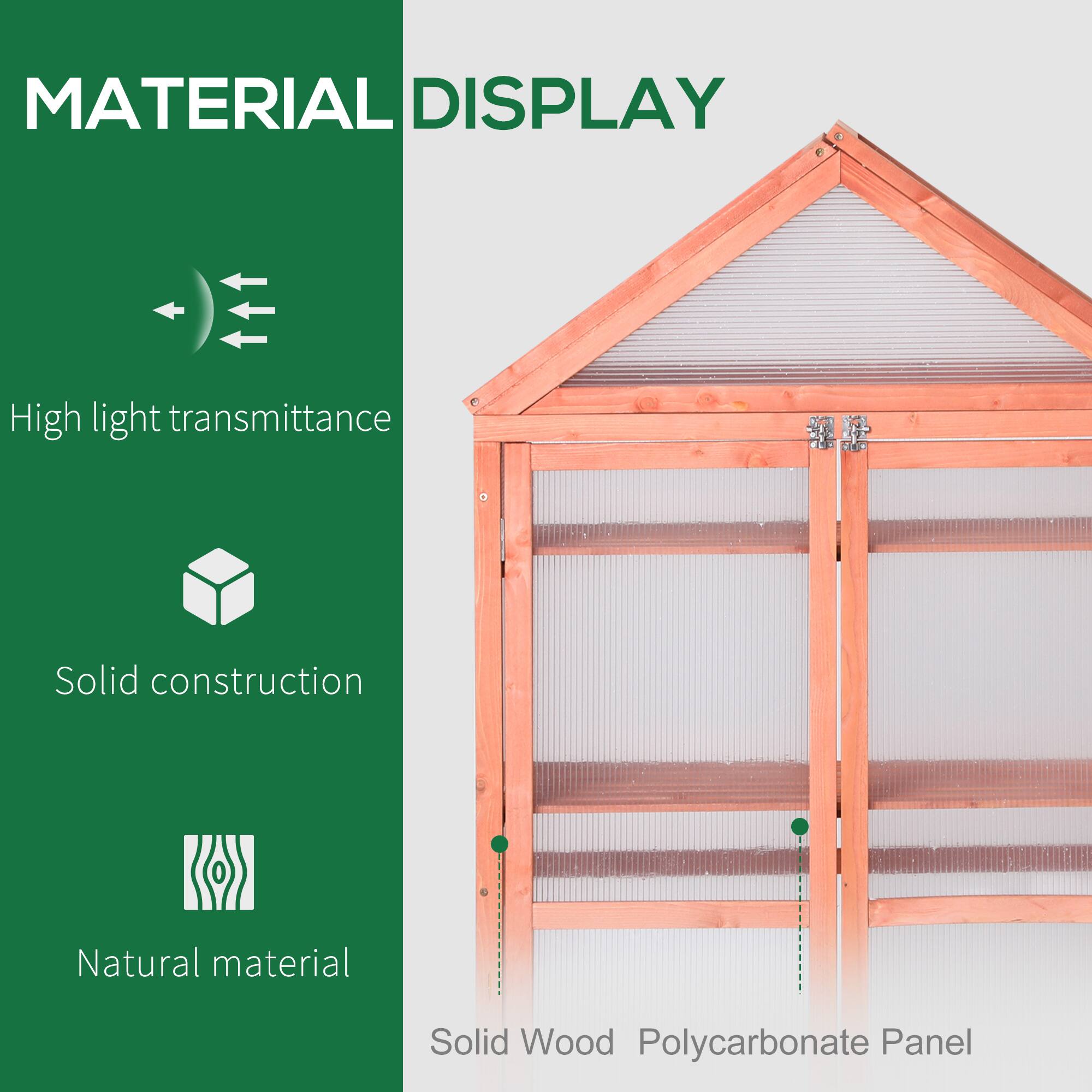 MATERIAL DISPLAY
High light transmittance
Solid construction
Natural material
Solid Wood
Polycarbonate Panel