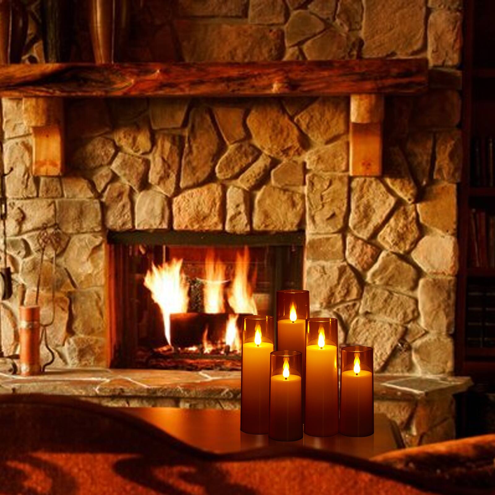 Alt View 7. IMAGE - 5 Pack 3D Wick LED Candles with Timer Flickering Flameless Candles, Gold - Gold.