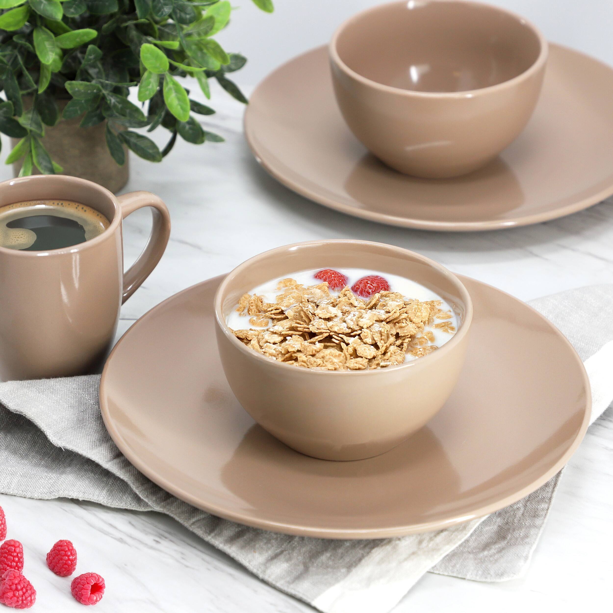 Alt View 7. Gibson - Gibson Home Everyday Plus 12 Piece Stoneware Dinnerware Set in Mocha Brown - Mocha Brown.