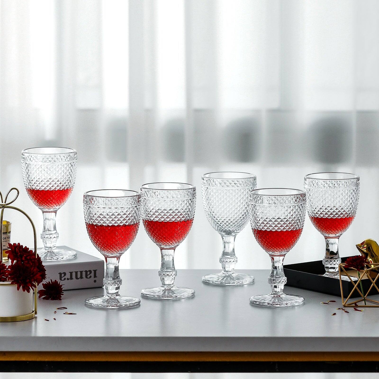 Angle. BreeBe - Chroma Collection Wine Goblets Glasses set of 6, 10.6 oz - Clear.