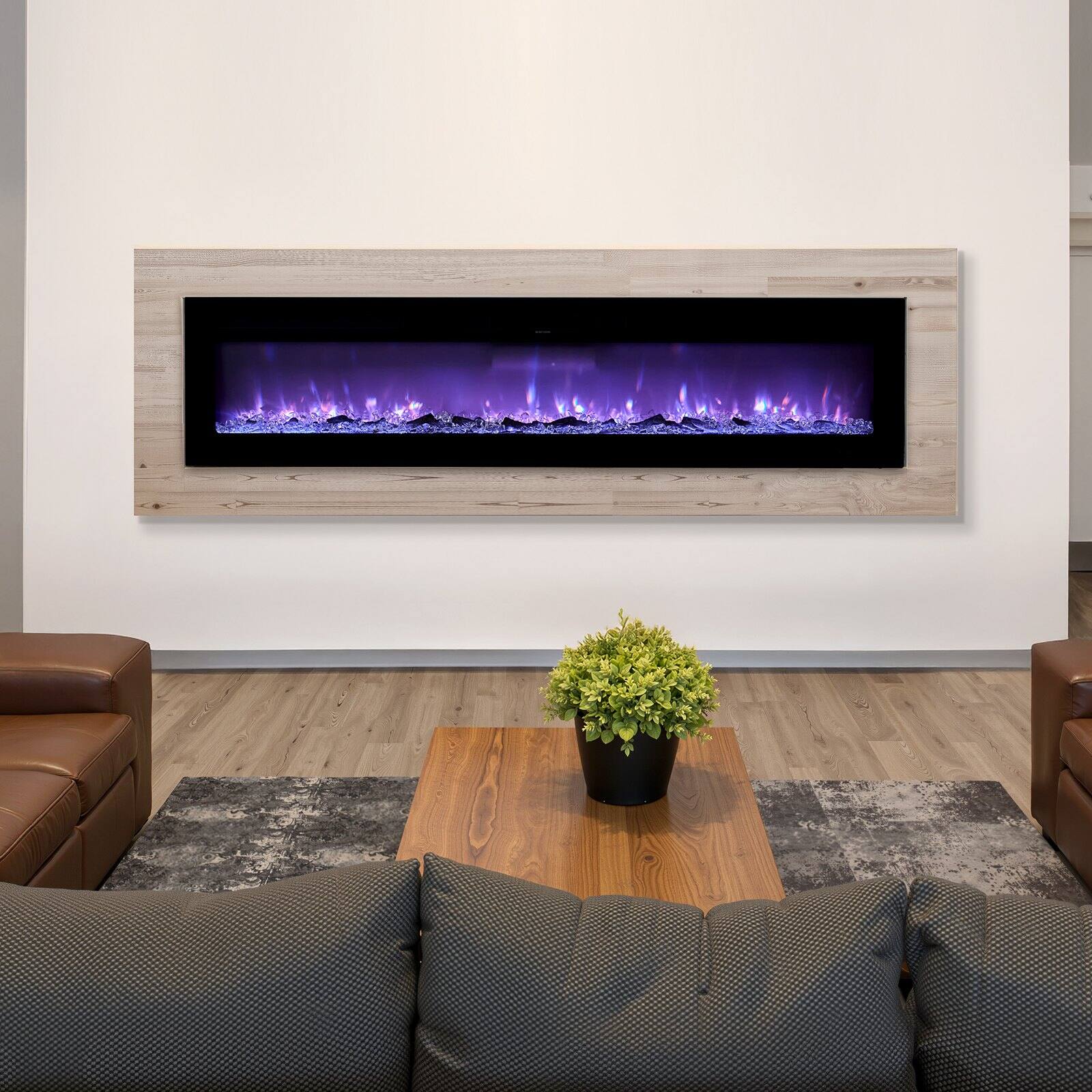 Alt View 1. Glintex - 60 Inch Wall Mounted Electric Fireplace, 1500W Heater with Timer, Remote, Adjustable Flame, Overheat Protection - Black.