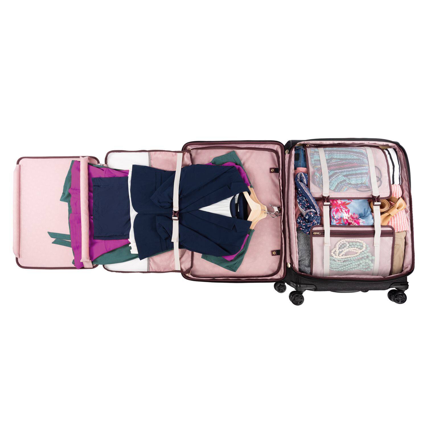 Angle. Travelpro - Travelpro Platinum Elite Softside Expandable Checked Luggage, 8 Wheel Spinner Large Suitcase, TSA Lock, Men and Women - Intrigue Black.