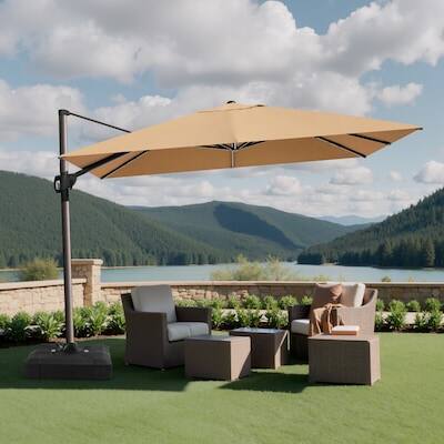 Alt View 5. Crestlive Products - Crestlive Products 12ft Aluminum Slide-tilt Cantilever Patio Umbrella with 350lbs Wheeled Base - Brown.