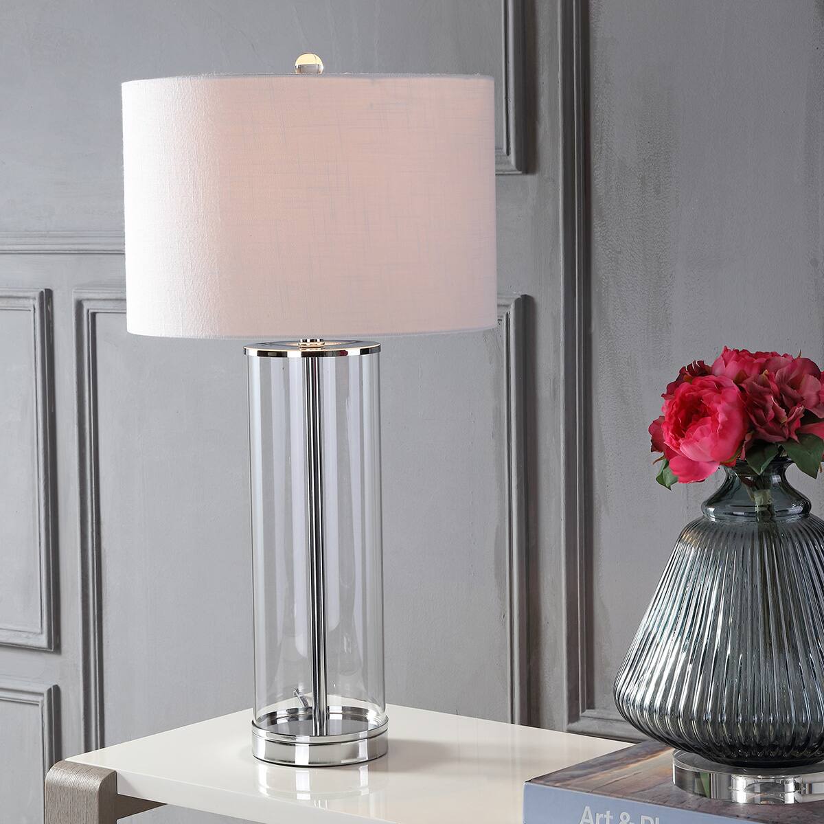 Alt View 1. Jonathan Y - Collins 29" Glass LED Table Lamp, Clear/Chrome - Clear/Chrome.
