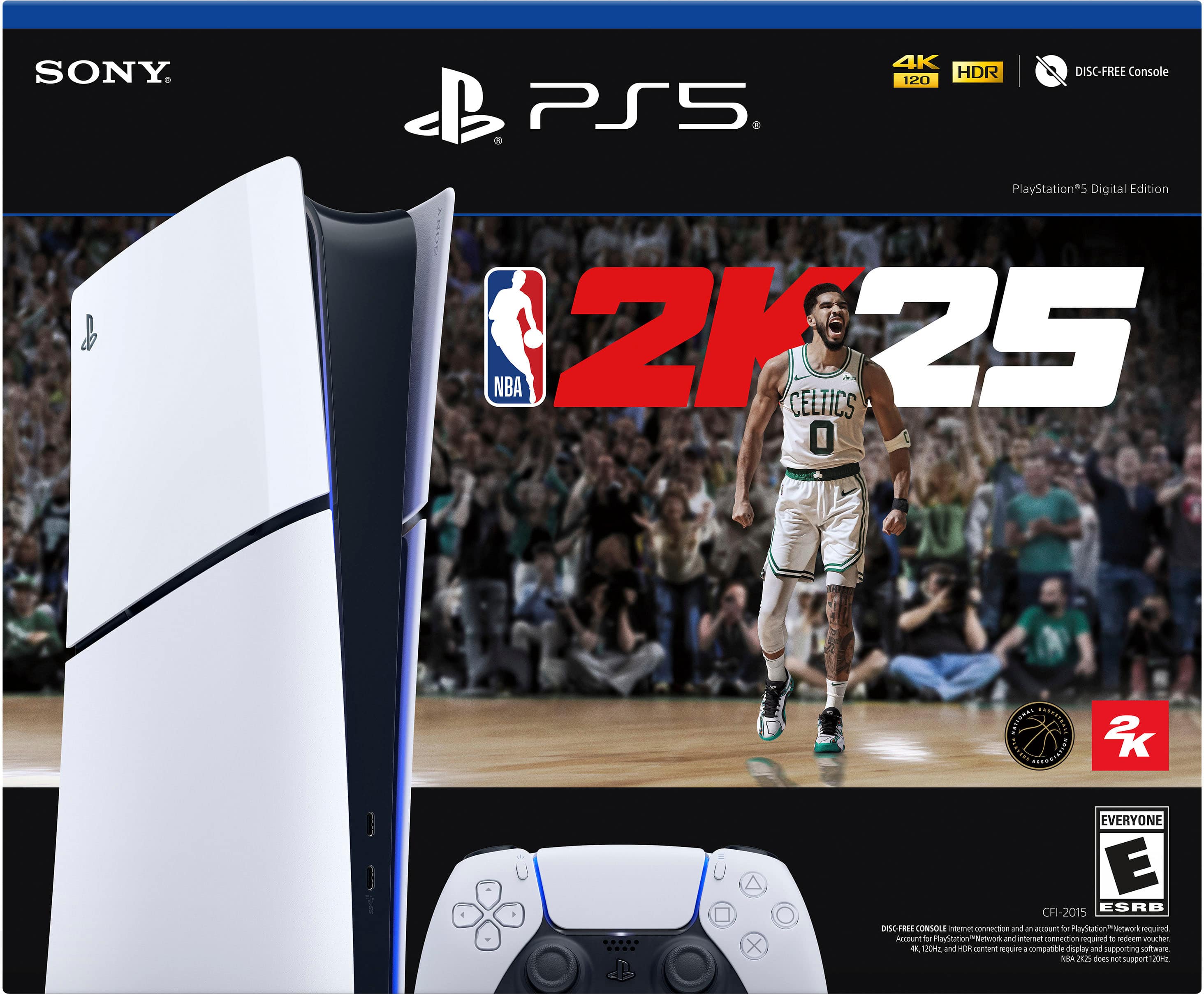Sony PlayStation 5 4K HDR 120 Disc-Free Console with NBA 2K25 Celtics Edition.