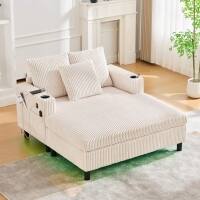 Roomtec - UNITED WE WIN Modern Corduroy Oversized Recliner Sofa with Deep Seat 3 Pillows USB Charging RGB LED Light Strip Cup - Beige