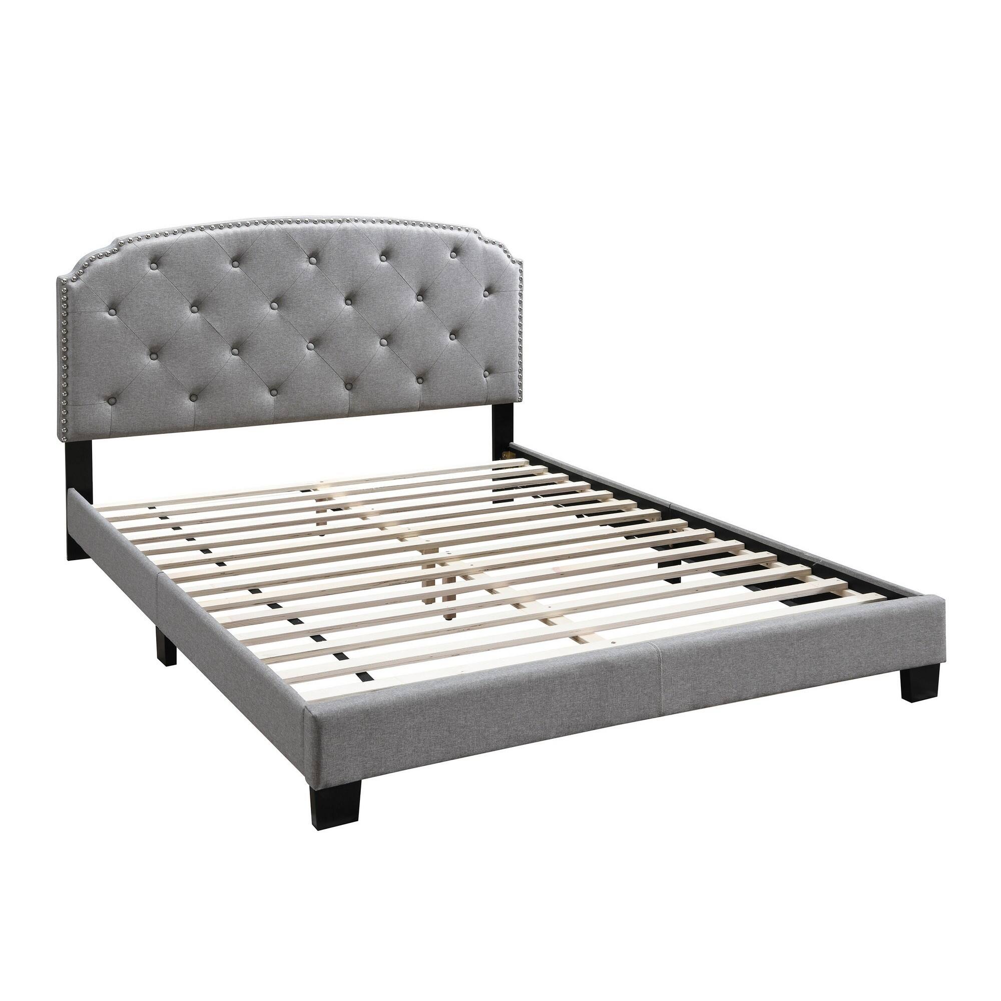 Front. Manhattan Lane - Queen Bed with Button Tufted Scalloped Headboard - Gray.