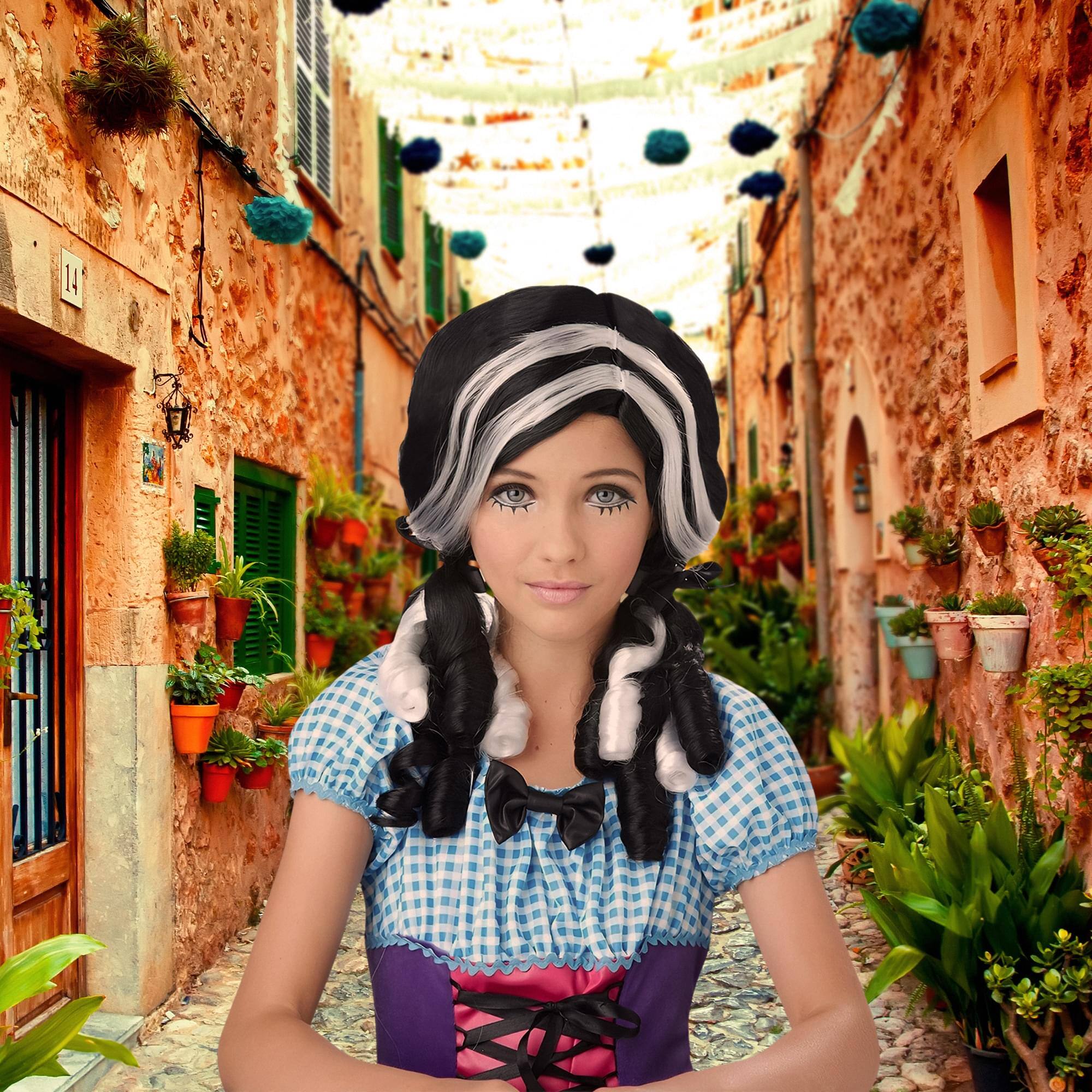 Alt View 10. California Costumes - Black and White Doll Curls Costume Wig - Multi-Colored.