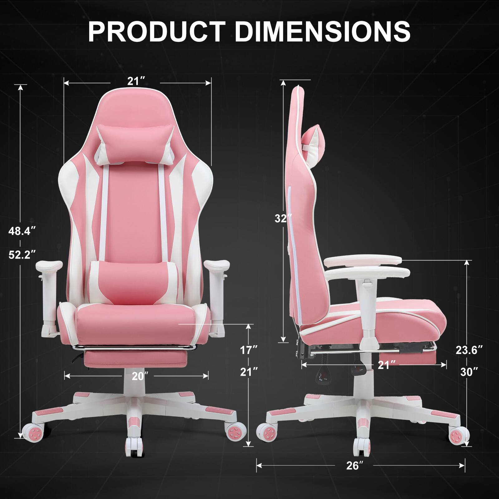 PRODUCT DIMENSIONS

- 21"
- 48.4"
- 32"
- 52.2"
- 20"
- 17" 21"
- 21"
- 23.6" 30"
- 26"
