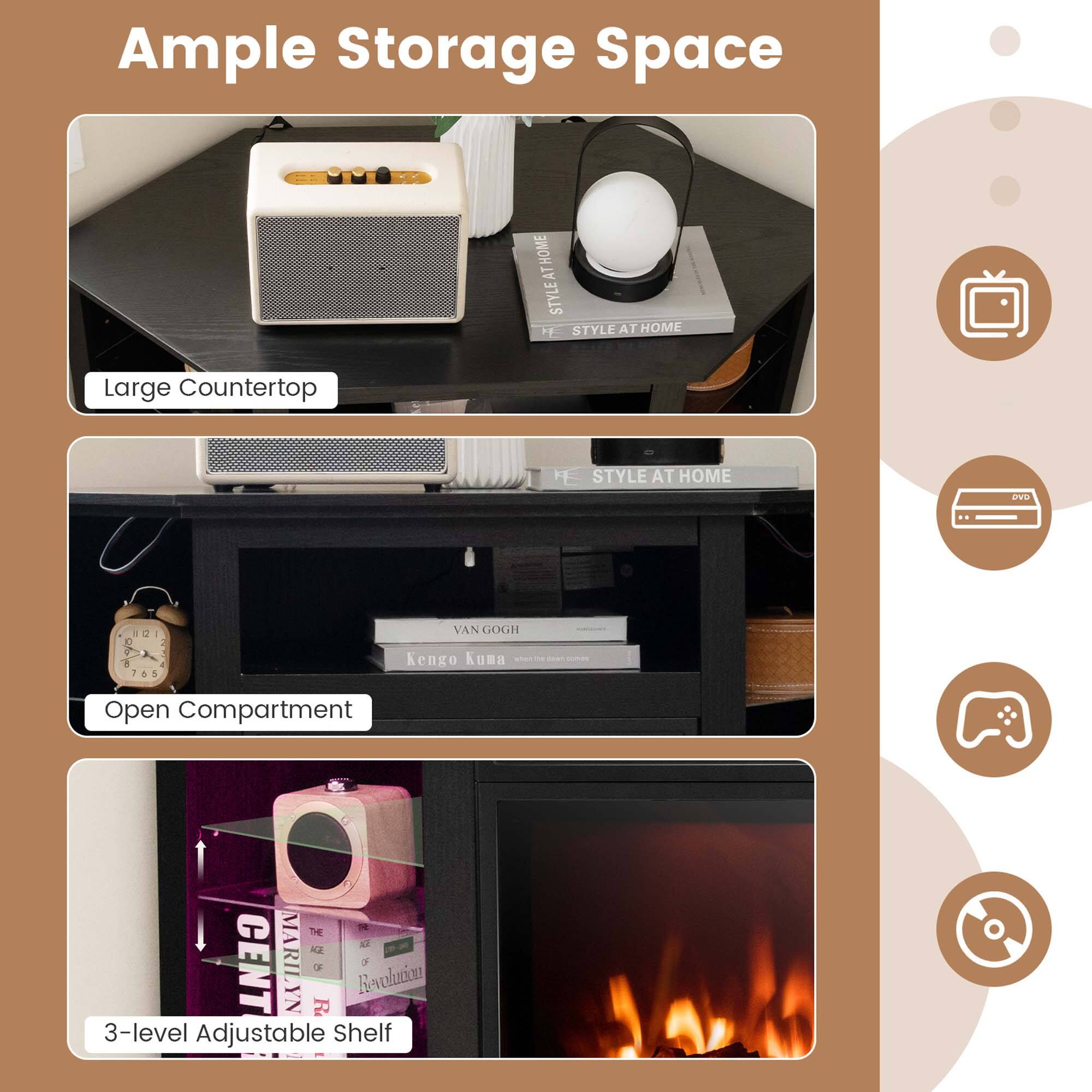 Ample Storage Space

- Large Countertop
- Open Compartment
- 3-level Adjustable Shelf