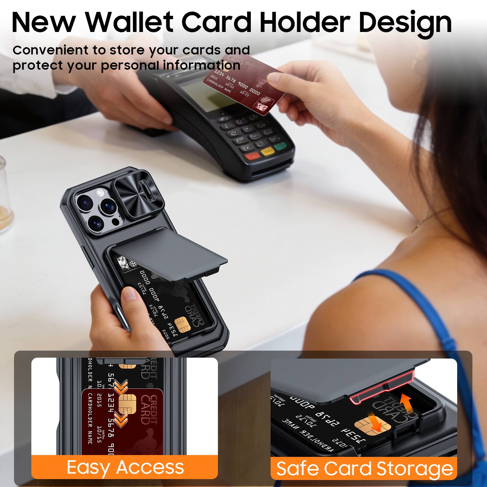 New Wallet Card Holder Design  
Convenient to store your cards and protect your personal information  

Easy Access  
Safe Card Storage