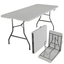 Decksplore - Folding Table 6 Feet - Heavy-duty plastic table with handles, folds for portability - White