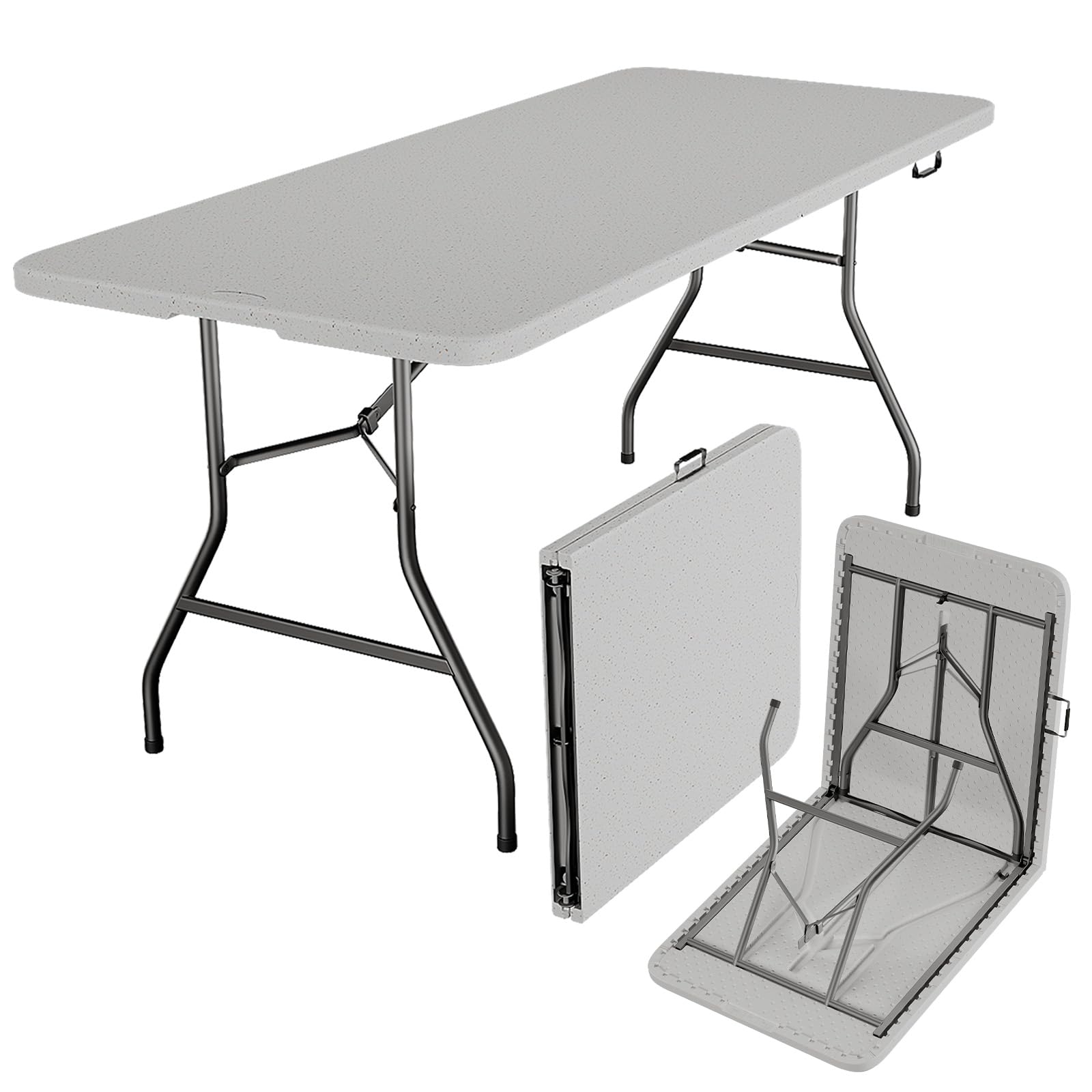 Front. Decksplore - Folding Table 6 Feet - Heavy-duty plastic table with handles, folds for portability - White.