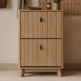 Loheer - 23.6 inch entryway shoe cabinet, ultra thin flip down shoe rack in finish - Oak