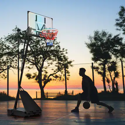 Front. APRILSOUL - Portable Basketball Hoop 810ft LED Lights Waterproof Outdoor Youth Adults - Black.
