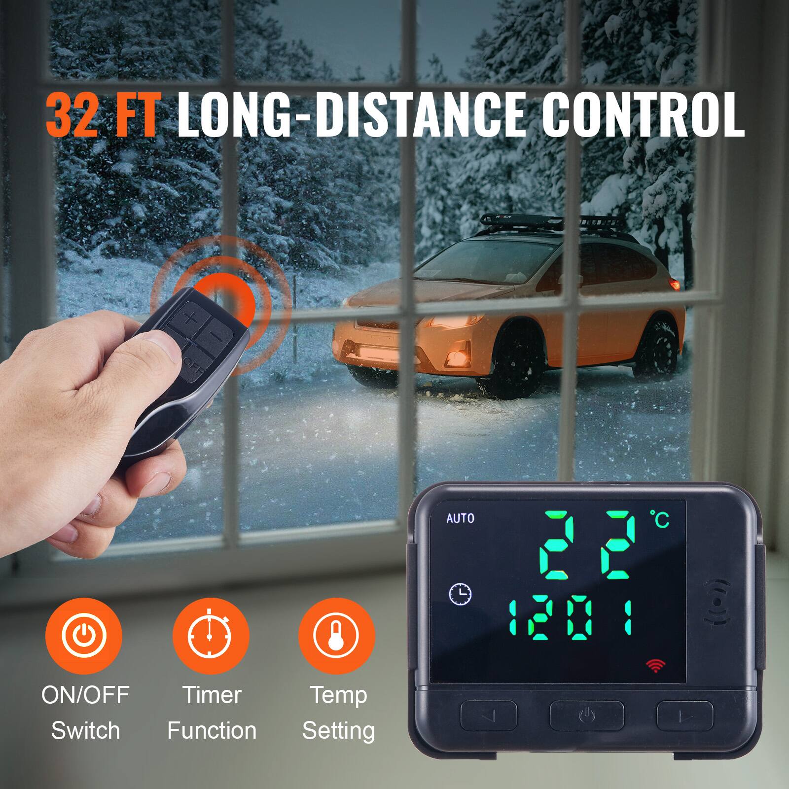 32 FT LONG-DISTANCE CONTROL

AUTO

ON/OFF Timer Temp Switch Function Setting