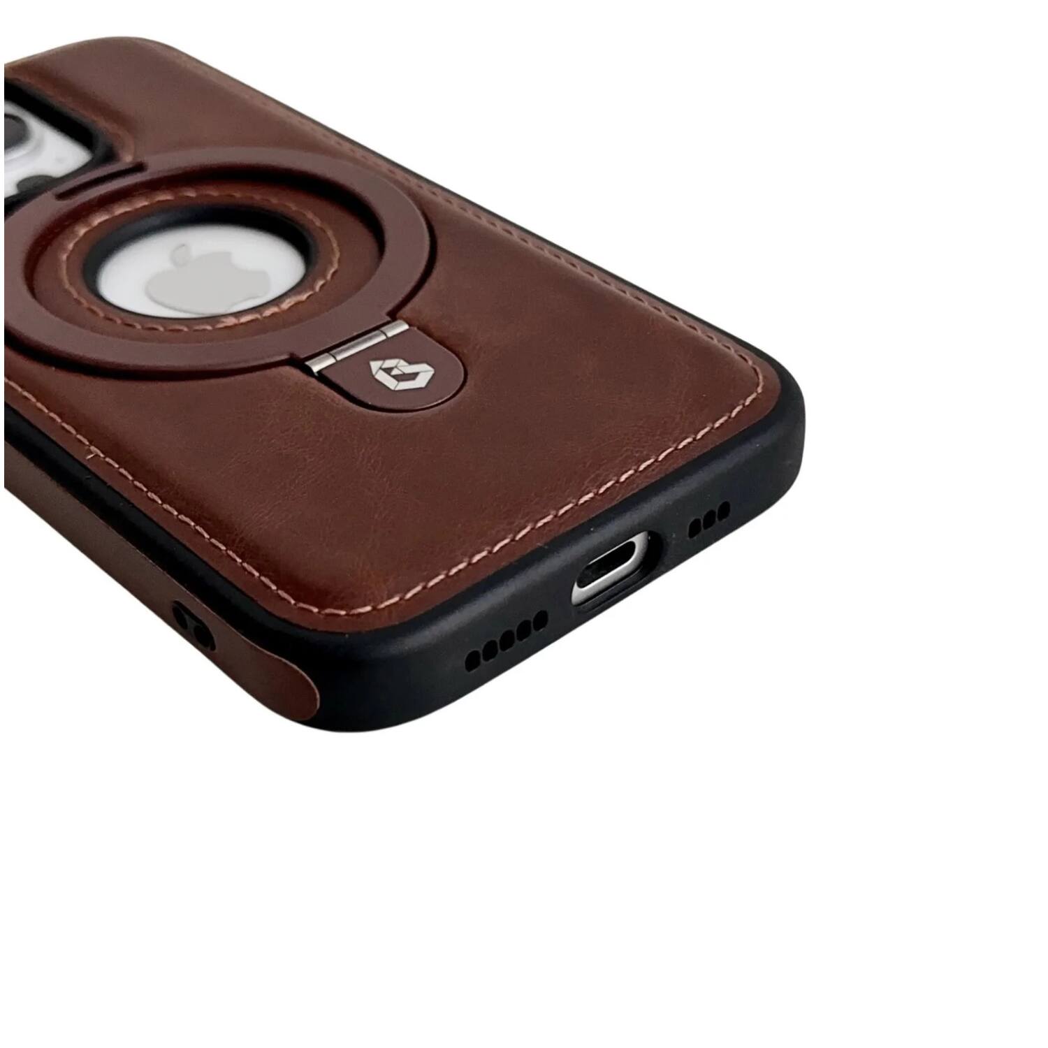 Left. Stock Preferred - Luxury PU Leather Case with Invisible Ring Stand iPhone 17 Pro Max Coffee - Coffee.