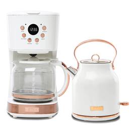 Haden - 12 Cup Coffee Maker & Heritage 1.7 Liter Electric Kettle, Ivory & Copper - Ivory, Copper